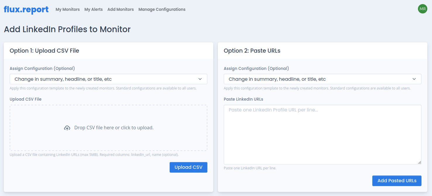 Step 2: Upload LinkedIn URLs to Monitor